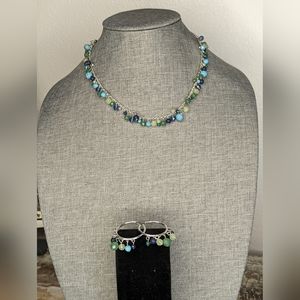 Turquoise, green, blue necklace and earring set